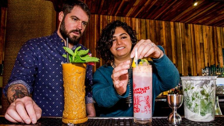 Chris and Anu Elford proudly serving up nautical themed cocktails