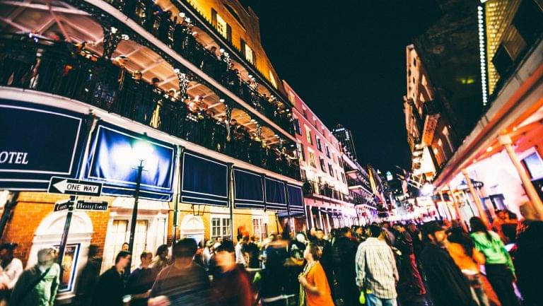 Busy city street during night