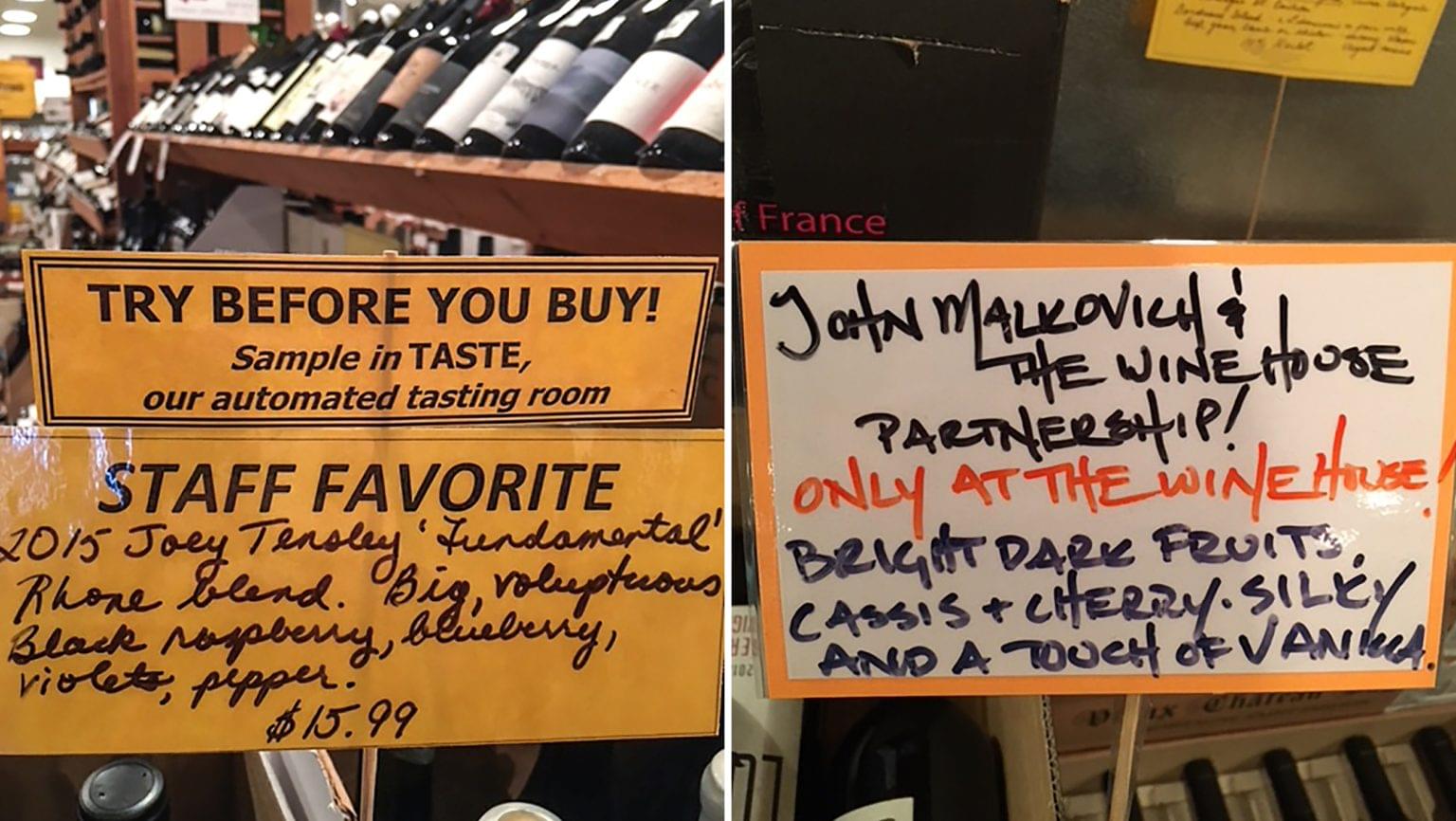 The Wine House shelf talker